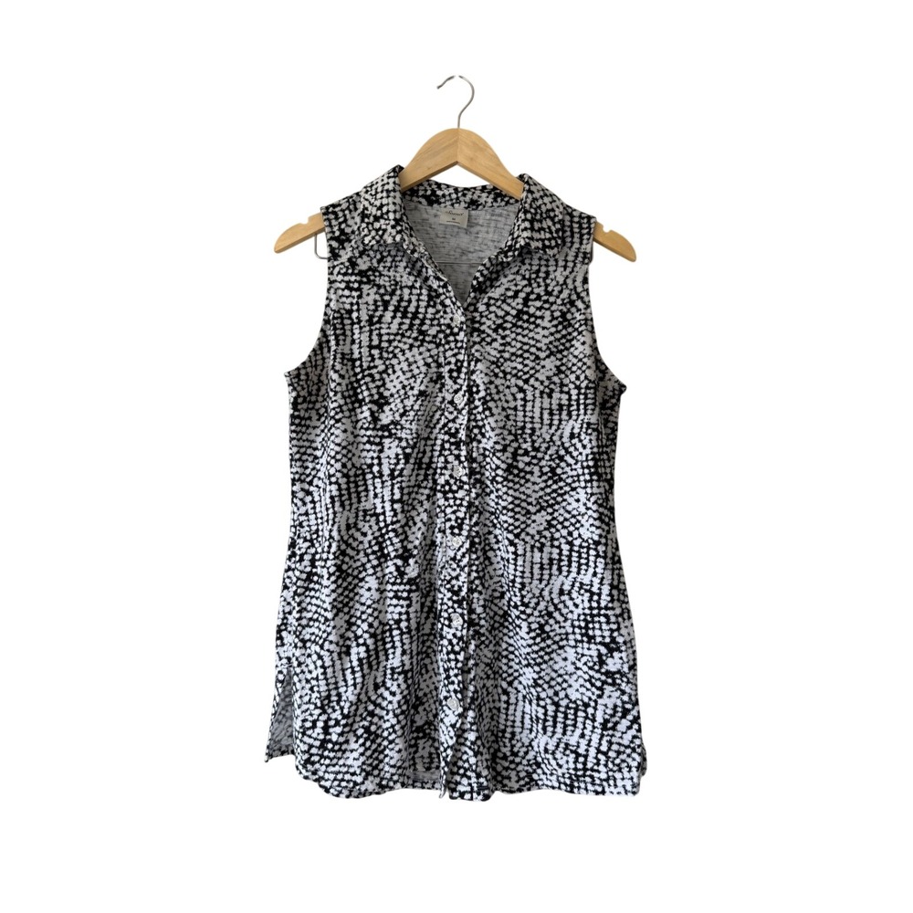 Soma Womens Black White Dot Sleeveless Button Down